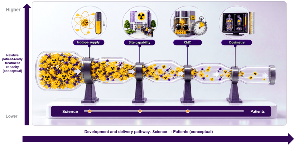 Four operational constraints can reduce patient-ready RPT capacity. The axes and throughput reduction are conceptual, not quantitative.